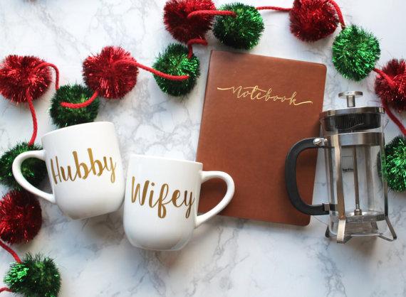 Hubby and Wifey Coffee Mugs, Option to Personalize, Engagement gift for couple