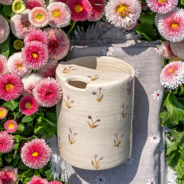 Custom Travel Mug, Handmade Ceramic Coffee Cup, To Go Ceramic Travel Tumbler, Hand-painted Floral Mug, Sip Mug Mother's Day Gift for Her