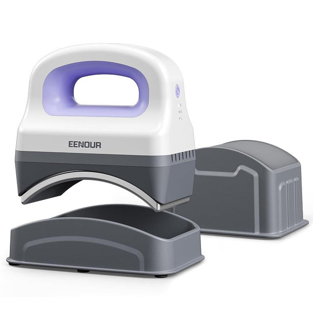 EENOUR Hat Press Machine, Mini Heat Press for Caps with 3 Heating Levels & Auto-Off, Handheld Cap Easy Press with 3"×5.5" Arched Heating Plate, 2 Press Platens, A Safety Base