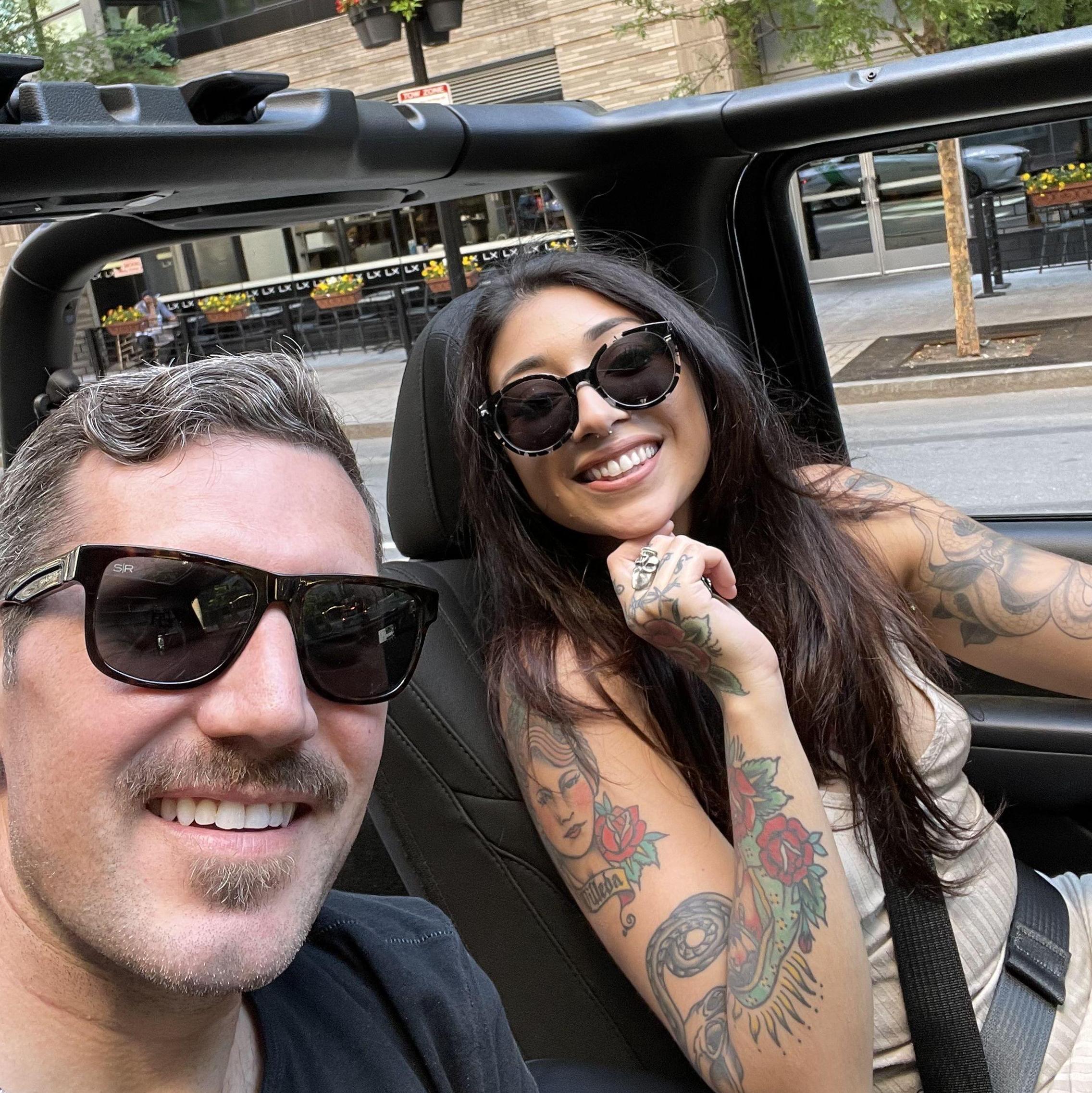 In MJ's jeep, of course