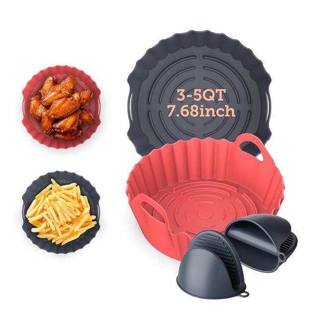 COSORI Air Fryer Silicone Liners for 3-5 Qt, 7.6 Inch Reusable Basket, Certified Food Grade Accessories, Resistant up to 450°F, Thickened & Durable​, Non-stick Dishwasher Safe, Gloves Included, 2 Pcs