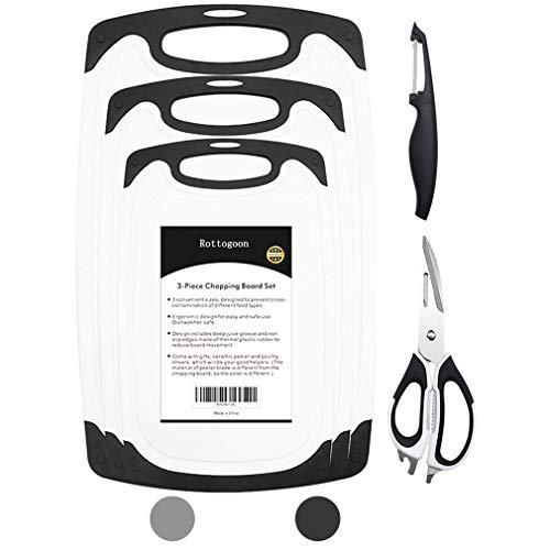 Cutting Boards for Kitchen, Plastic Chopping Board Set of 5 with Non-Slip Feet and Deep Drip Juice Groove, Easy Grip Handle, BPA Free, Non-porous, Dishwasher Safe (Black)