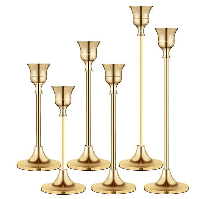 Candlestick Holders Taper Candle Holders, Brass Gold Candlestick Holder Set 3 Pcs Candle Stick Holders kit Decorative Candlestick Stand for Wedding Party Dinning (Brass Gold (2pcs/Set))