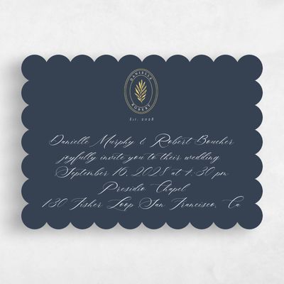 Blue Scalloped Wedding Invitation - Visby Landscape Foil