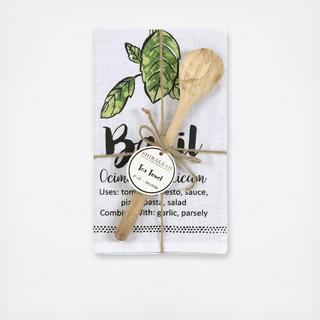 Basil Tea Towel With Spoon Gift Set