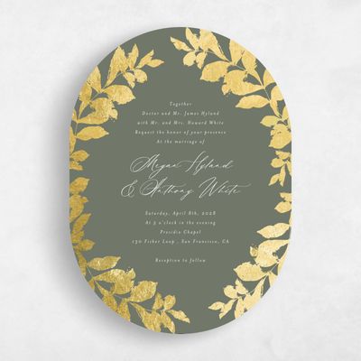 Green Oval Wedding Invitation - Jasmine Classic Foil