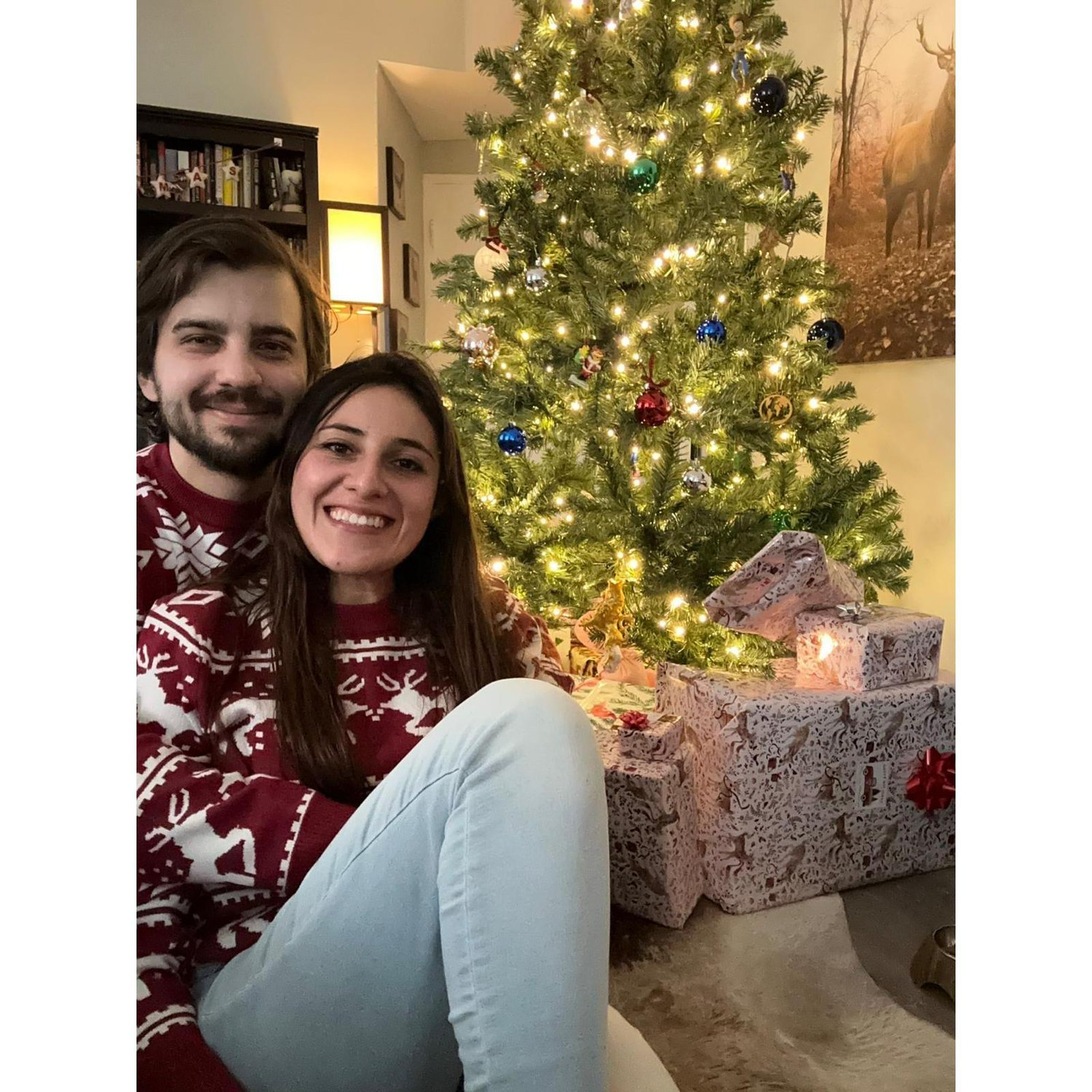Matching sweaters for Christmas because that's what couples do right?