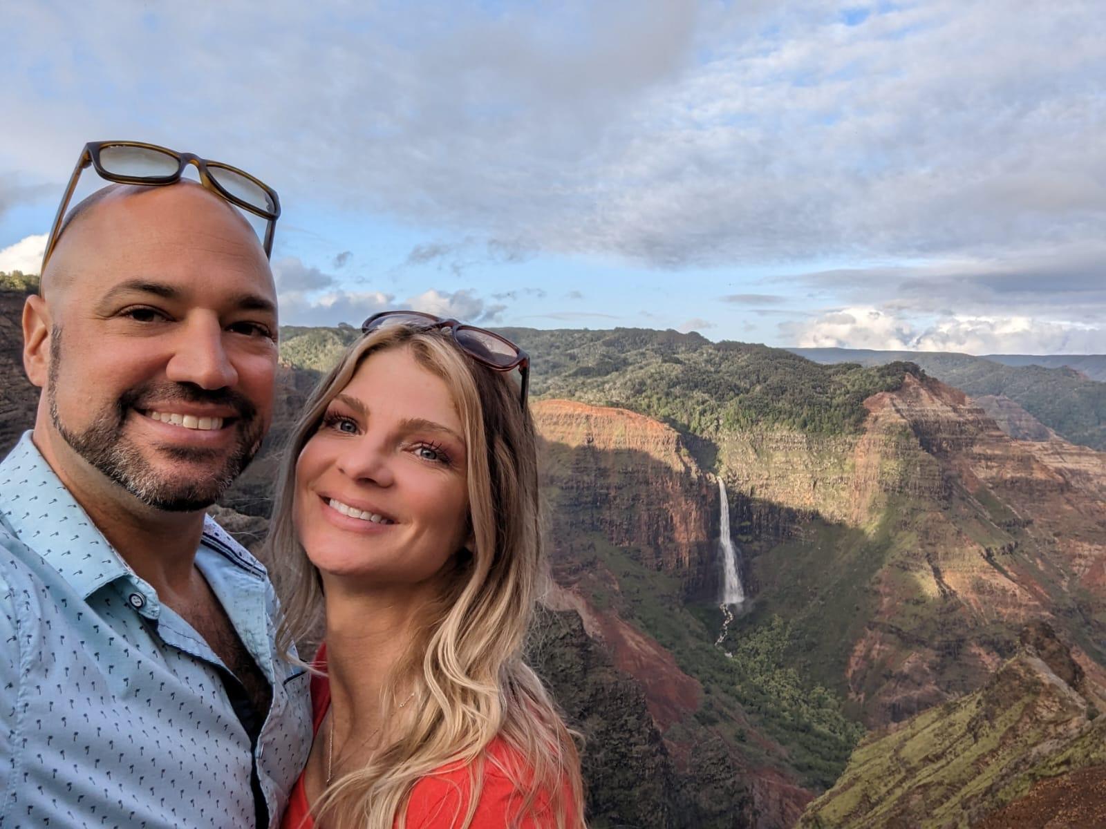 Celebrating our engagement bliss at Waimea Canyon (Grand Canyon of Hawaii)