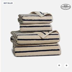 Super-Plush Turkish Cotton Bath Towel Bundle (Color: Striped Midnight Navy)