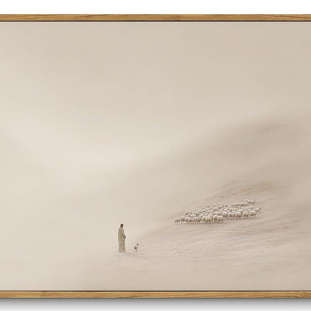 ZZTCYSU Jesus Canvas Wall Art Christian Framed Wall Art Good Shepherd Jesus Leave Modern Beige Bible Print Religious Faith Artwork Decor for Living Room Bedroom Church 12"x16" Framed