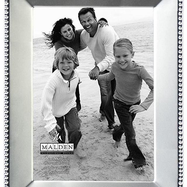 Malden International Designs Marquee Bead Satin Nickel Picture Frame, 5x7, Nickel
