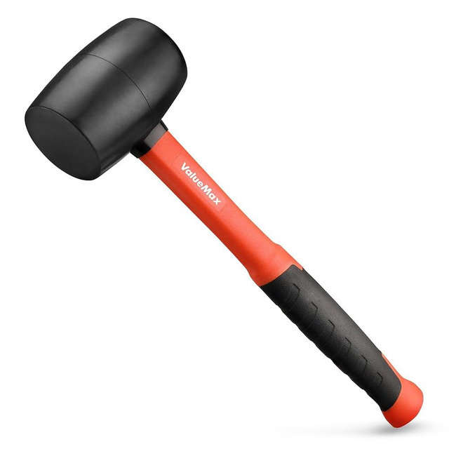 ValueMax 16oz Rubber Mallet Hammer, Fiberglass Handle, Double-Faced Soft Mallet, Soft Blow Tasks without Damage for Camping, Flooring, Tent Stakes, Woodworking
