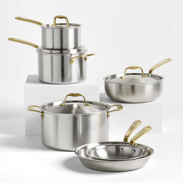 Made In Stainless Clad 10-Piece Cookware Set with Antique Brass Hardware