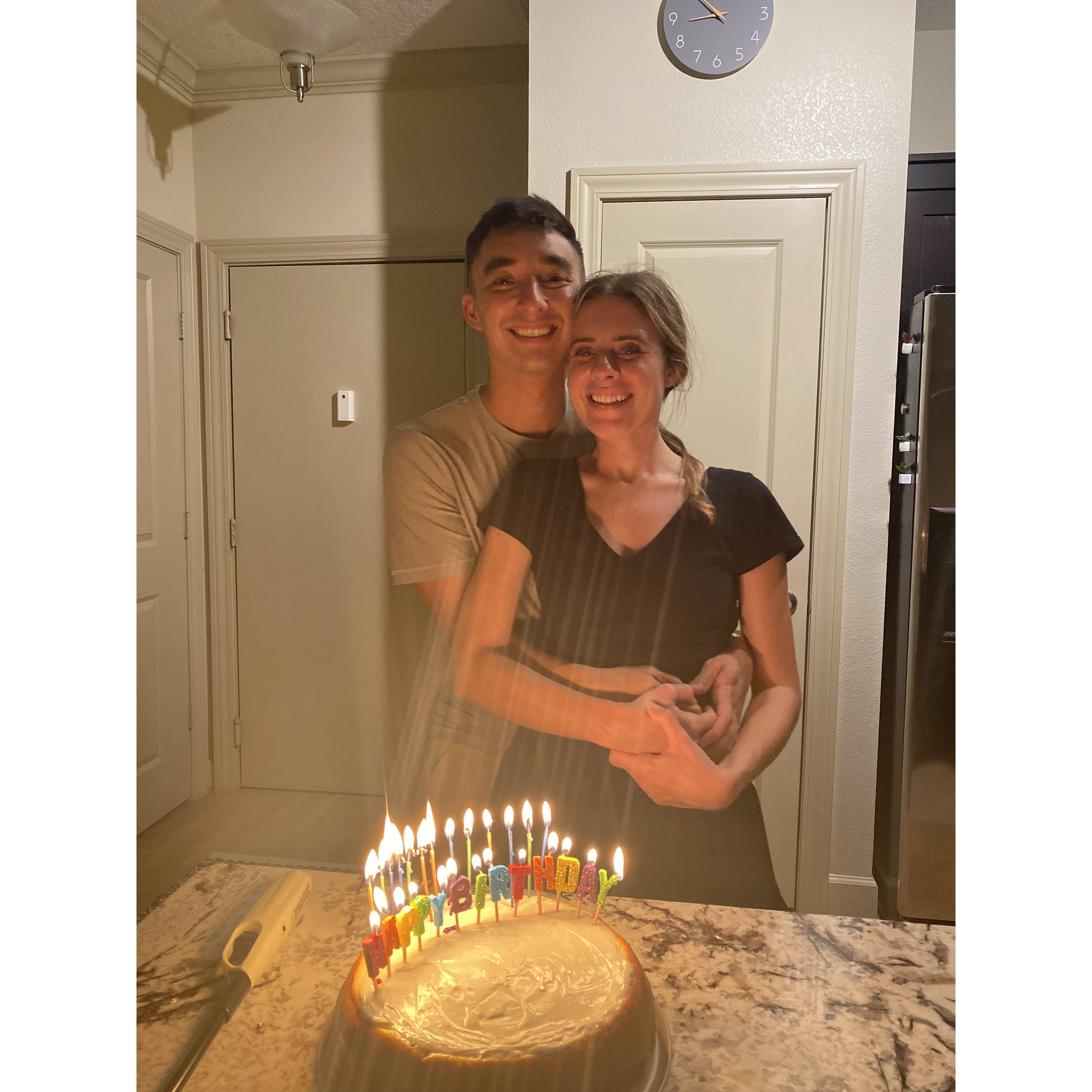 laurens apartment - celebrating kelly turning old and lauren baked a cheesecake all on her own because she loves kelly SO MUCH