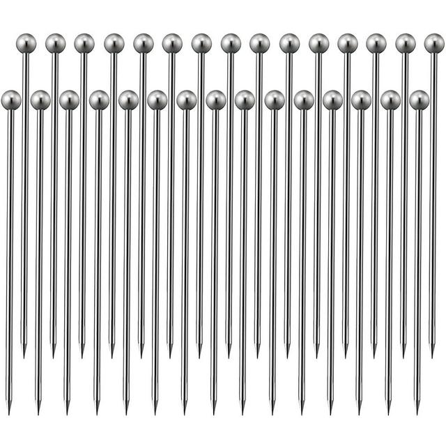 30PCs Cocktail Picks Stainless Steel, 6 Inch Martini Picks Set Reusable Metal Martini Olive Skewers Drink Skewers Martini Sticks for Olives Appetizers Bloody Mary Brandied