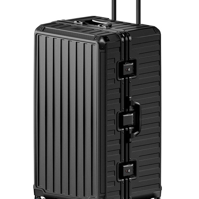 LUGGEX Checked Suitcase with Spinner Wheels, 8010S Aluminum Frame Zipperless Polycarbonate Hard Shell Suitcase (ZX-Core, Black, 30 Inch)