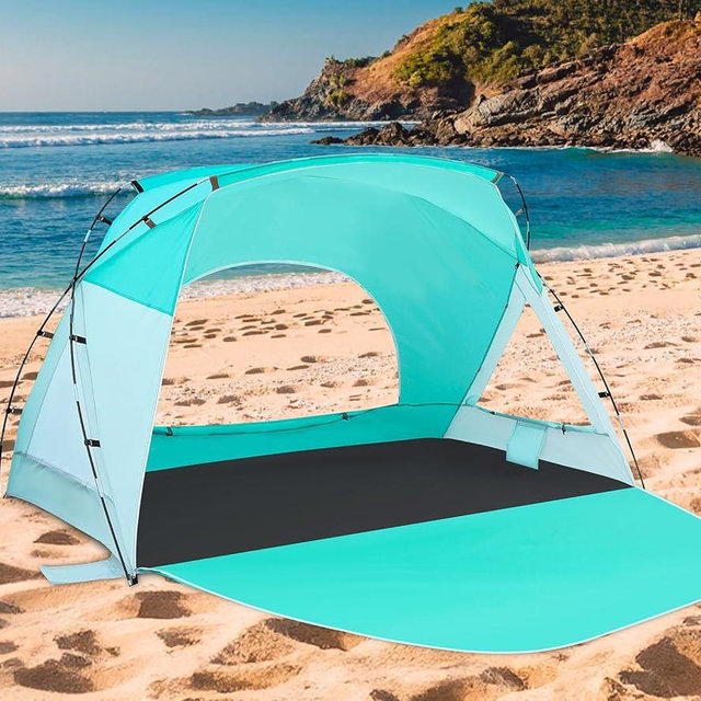 Beach Tent, Portable Sun Shelter for 2/3/4/6-8 Person with UPF 50+ UV Protection, Easy Setup Waterproof Beach Shade Canopy Cabana for Family Outdoor and Picnics, Fishing with Carrying Bag