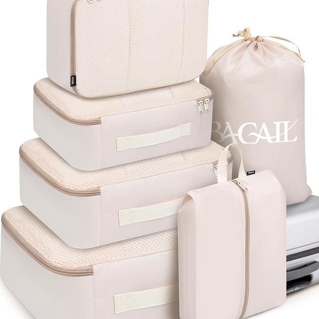 BAGAIL 6 Set Packing Cubes Luggage Packing Organizers for Travel Accessories (Beige)