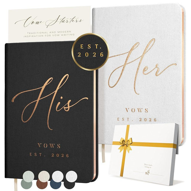 Personalized 2026 Vow Books His & Hers - White & Black Linen Wedding Vow Books Ideal as Accessories for Brides & Grooms, His & Hers Gifts - Wedding Registry Must Haves 2026 & Elopement Essentials