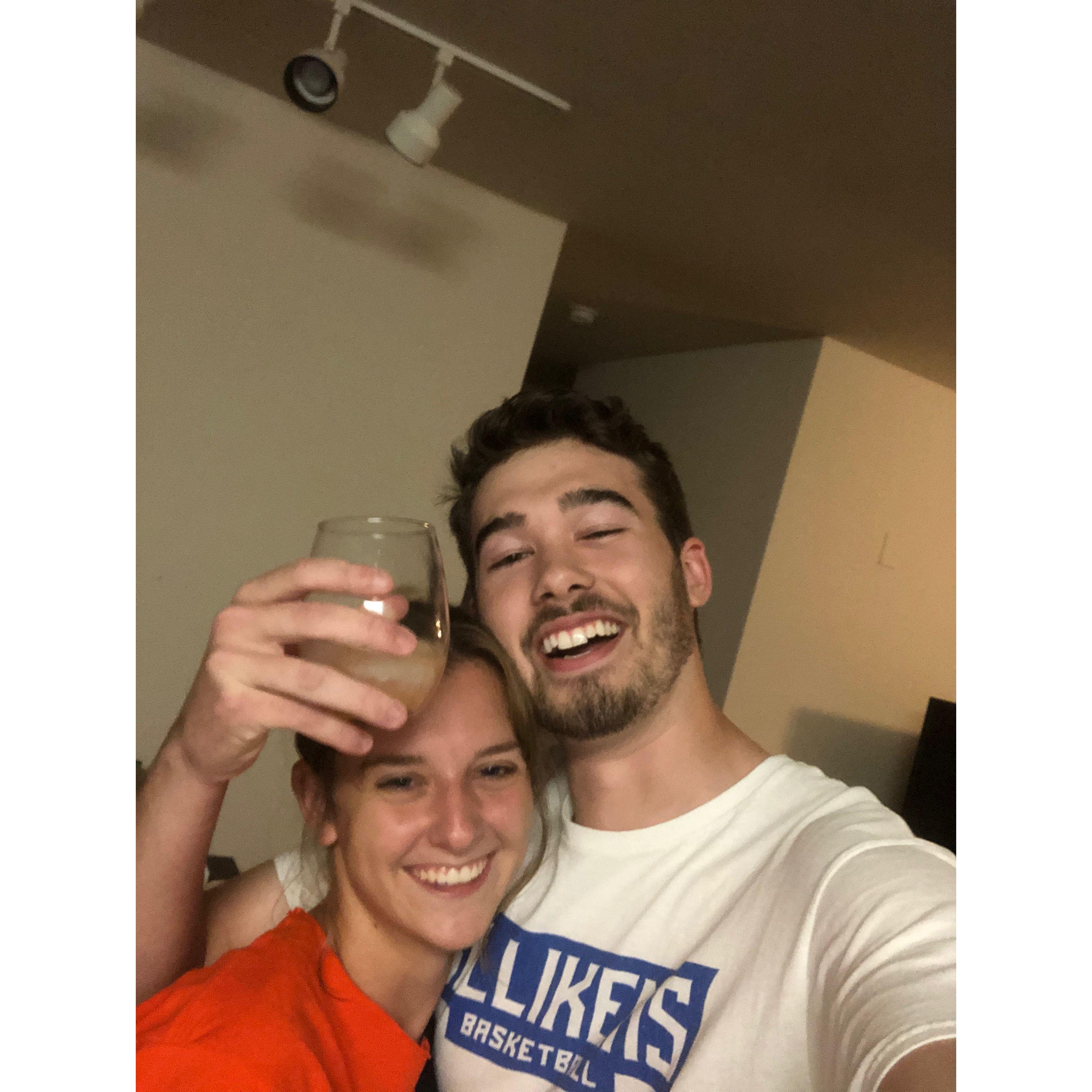 Our first picture together, taken right after we became official.