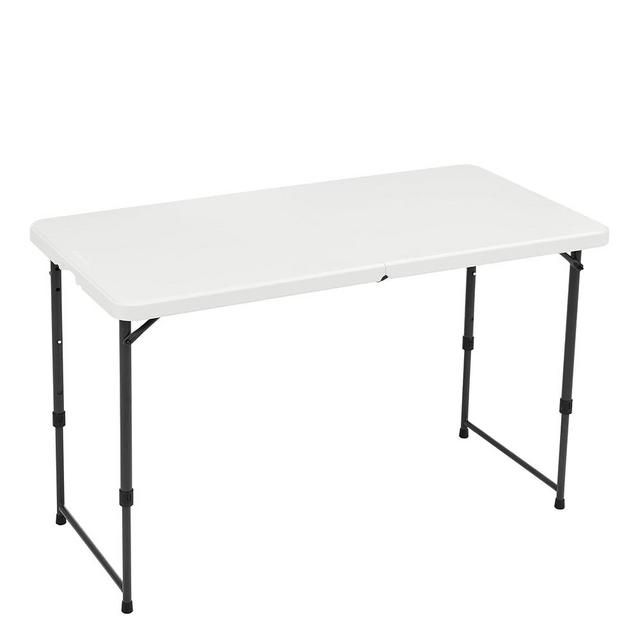 Amazon Basics 4 Foot Rectangular Folding Dining Table, 4 Adjustable Height Settings with Carrying Handle, Indoor & Outdoor, White, 47.8 x 23.9 x 33.9 inches