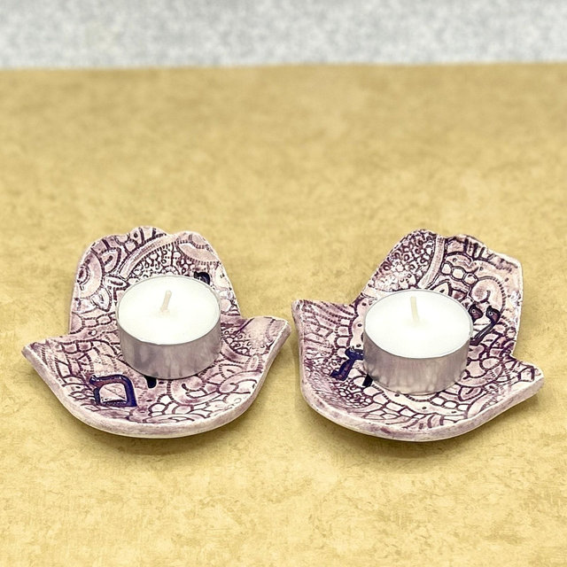 Shabbat candle holders, ceramic hamsa tealight holders, candle holders pair, Shabbat Shalom candlestick, Jewish home gift, khamsa hand gift