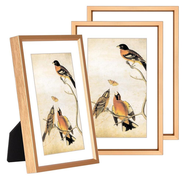 BKABOT 5x7 Picture Frame Set of 3, Gold Metal Photo Frames with HD Glass, Fits 4x6 with Mat or 5x7 without Mat, Wall Hanging and Table Display