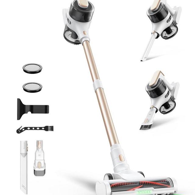 Cordless Stick Vacuum Cleaner for Home, Lightweight Rechargeable Vacuum with 55min Runtime, Powerful Suction, Green LED Headlight, 9-in-1 Pet Hair Carpet & Hardwood Floor Cleaner