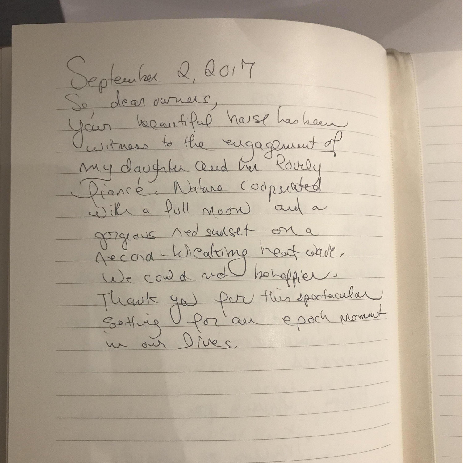 Guestbook at Sea Ranch on proposal weekend....written by Franny Youssef. 9/2/17