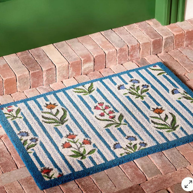 Parker Floral Striped Coir Printed Doormat - Multi, Standard, 18" x 30"