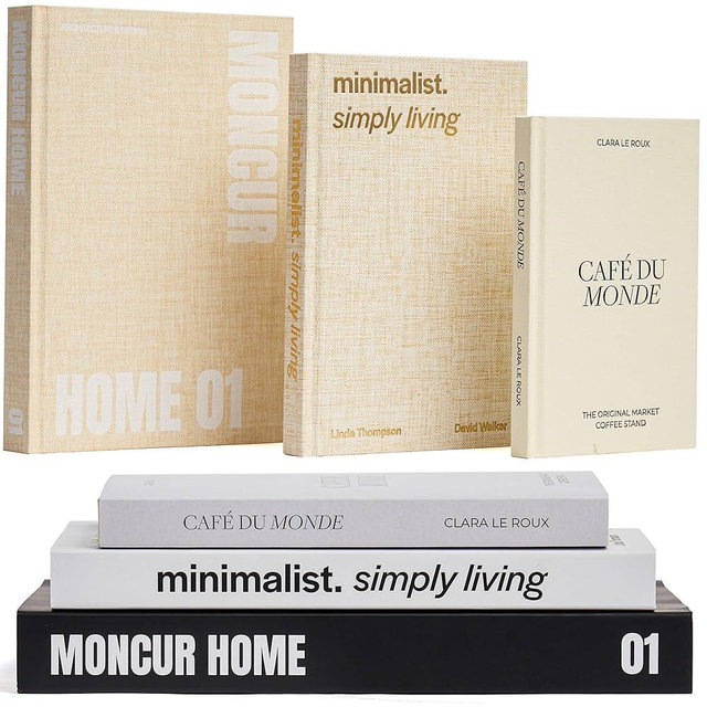 Decorative Coffee Table Books Set of 3 – Neutral Home Décor Beige Hardcovers with Removable Black & White Covers, Real Blank Pages, Modern Room Décor Aesthetic Faux Books for Shelf & Table Styling