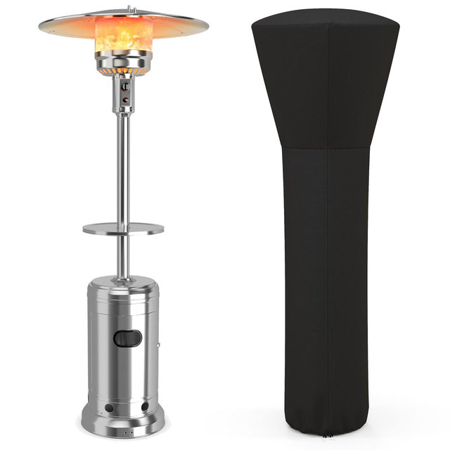 Costway 87'' Tall Patio Propane Heater 48,000 BTU W/ Cover & Table Silver