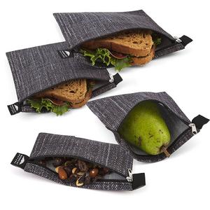 Nordic By Nature Premium Black Sandwich & Snack bags | Designer Set of 4 Pack | Resealable, Reusable and Eco Friendly Dishwasher Safe Lunch Bags | Functional Easy Open Zipper | Great Lunch & Meal Prep