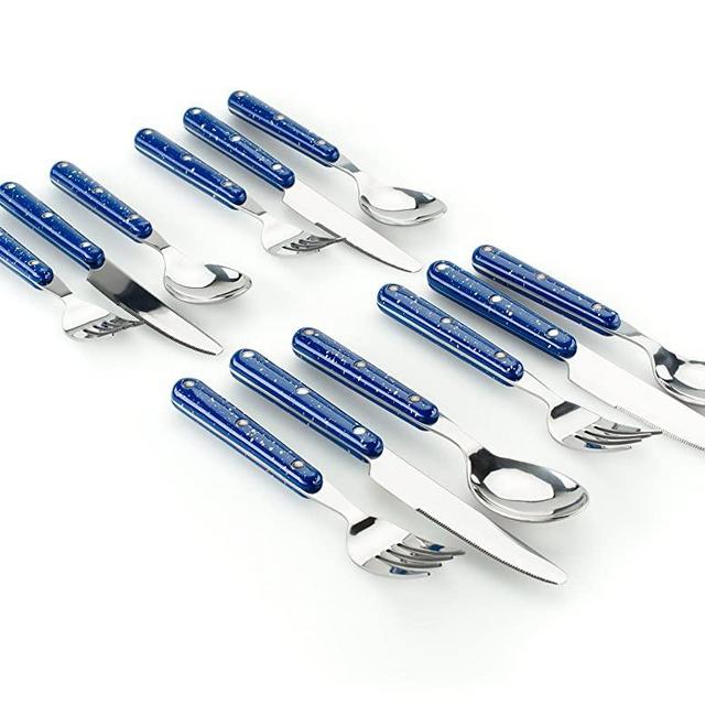 GSI Outdoors 12 Piece Blue Cutlery Set Camping Flatware 10212