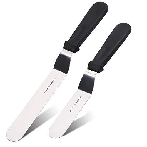 PUCKWAY Angled Icing Spatula, Stainless Steel Offset Spatula, Cake Spatula Set of 2 Black 6, 8 inch