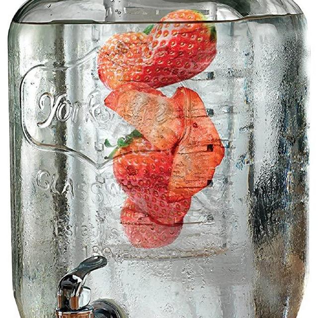 Circleware 67052 Sun Tea Mason Jar Beverage Dispenser with Fruit Infuser, Ice Insert and Metal Lid, Entertainment Glassware Water Pitcher for Juice, Beer & Cold Drinks, Huge 2 Gallon, Yorkshire