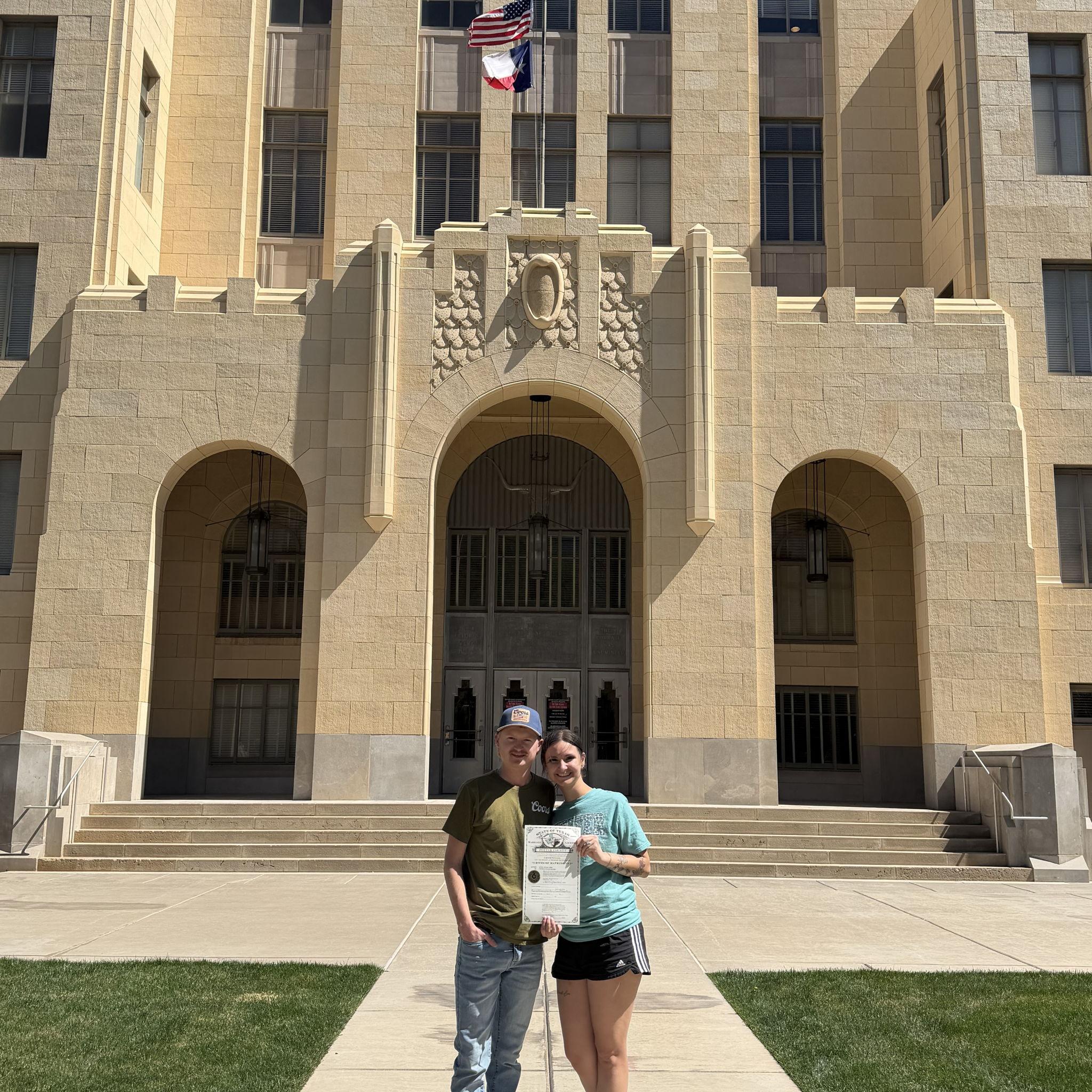 Picking up our marriage license in Amarillo, Texas! 3.26.26