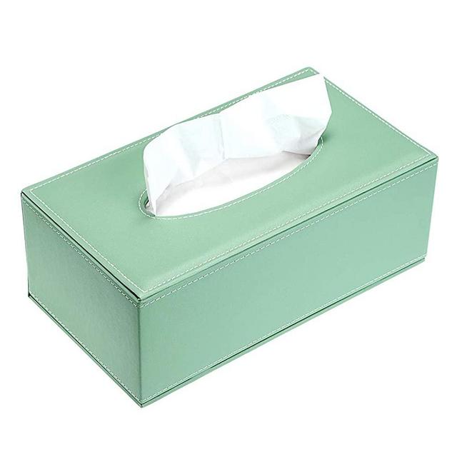 Sumnacon Stylish PU Leather Tissue Box Holder, Rectangular Napkin Holder Pumping Paper Case Dispenser, Facial Tissue Holder with Magnetic Bottom for Home Office Car Automotive Decoration, Green