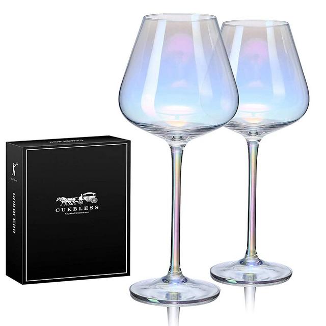 CUKBLESS Colored Wine Glasses For Red Or White Wine, Iridescent Crystal Stemware,Hand Blown Goblet Red or White Wine Glass (Set Of 2,Color,20 ounce)