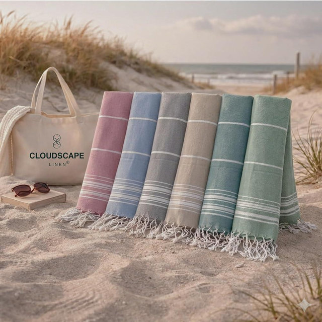 CLOUDSCAPE Turkish Beach Towels Oversized - 39"x71" Set of 6, Highly Absorbent, Sand Free Lightweight Beach Essentials for Women, Large Pool Towels for Adults, Quick Dry Travel Towel - Multicolor1