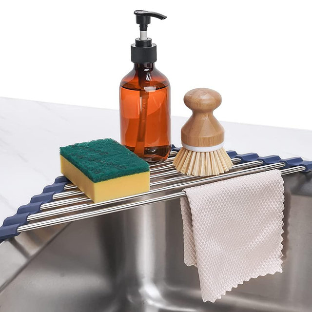 Tomorotec Triangle Roll-Up Dish Drying Rack for Sink Corner Small Foldable Stainless Steel Over The Sink Multipurpose Kitchen Drainer Caddy Trivet Rustproof Organizer Storage Space Saver Shelf