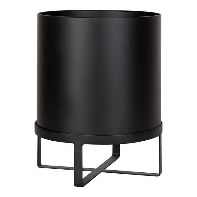 Kate and Laurel Bracey Modern Metal Plant Stand and Pot Set for Decorative Indoor Houseplants, Black