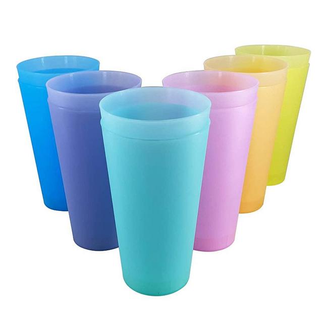 WEXINHAO 32-ounce Plastic Tumblers set, BPA-free Reusable Large Drinking Cups, Dishwasher Safe 6 Assorted Colors Kids Cups set of 12 Indoor Outdoor Use