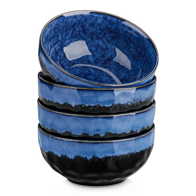 vancasso Starry 24oz Bowls for Soup, Ceramic Soup Bowls Set of 4, Blue Cereal Bowls Set of 4 for Kitchen, Salad Bowls Set of 4, Pasta Oatmeal Bowls, Lead-free, Dishwasher & Microwave Oven Safe, Blue