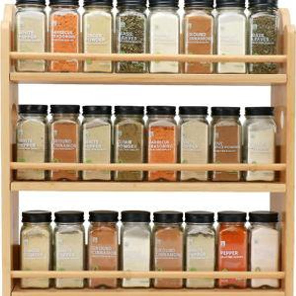 3 Tier Bamboo Spice Rack, Spice Rack Organizer, Seasoning Jars Rack Shelf Spice Organizer for Kitchen Counter or Wall Mounting, Spice Storage Holder with handles, Jars Not Included,Natural