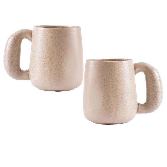 Uaral Large Coffee Mugs Cream Stoneware Mug Set with Jumbo Handle for Cocoa,Milk,Latte or Tea,Handmade Free-Form Edge Design,20oz,Set of 2, (Cream)