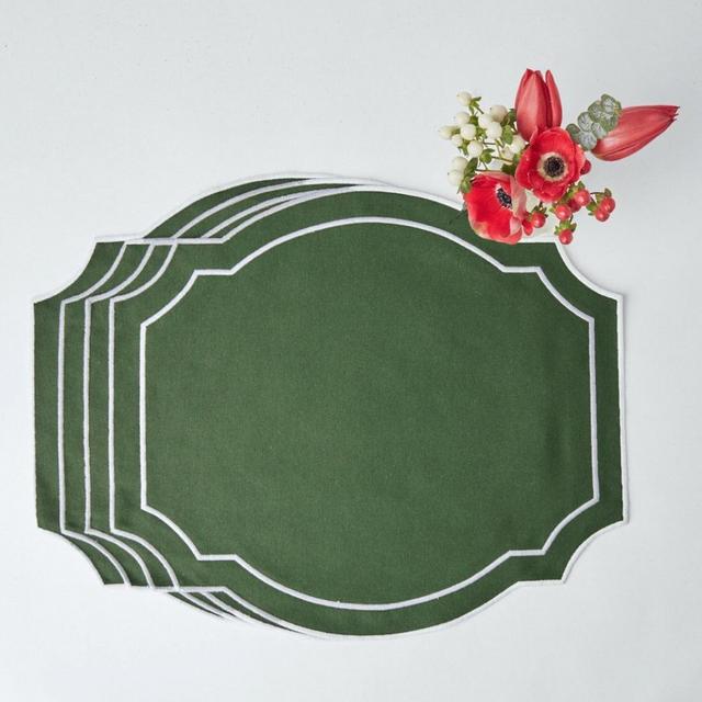 Forest Green Embroidered Placemats (Set of 4)