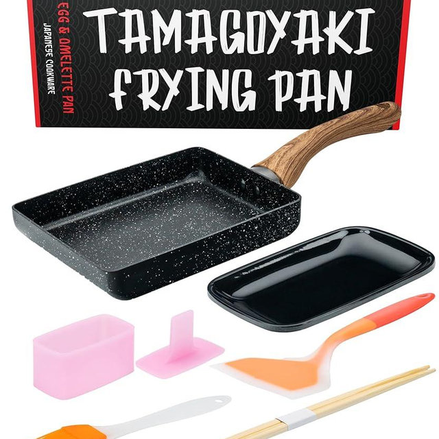 Oleex Tamagoyaki Pan Set – Japanese Omelette Pan with Kitchen Cooking Tools Like Musubi Mold, Spatula & Other Omelet Accessories – Multifunctional PFOA-Free Nonstick Square Frying Pan – 5x7 Inches