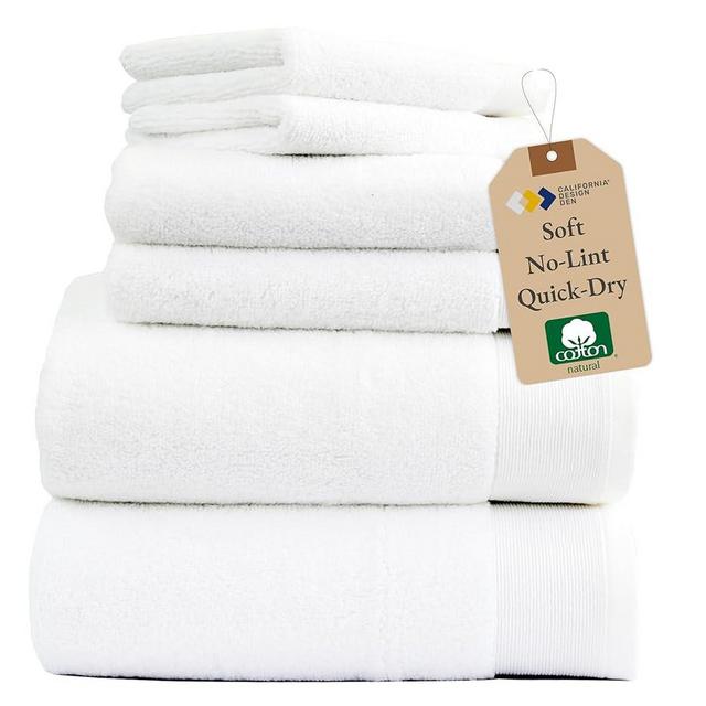 California Design Den Luxury 100% Cotton Towels - 6 Piece Towel Set, Extra Soft & Fluffy, Quick Dry Towel & Highly Absorbent, Hotel Bath Towel Set - 2 Bath Towels, 2 Hand Towels & 2 Washcloths (White)