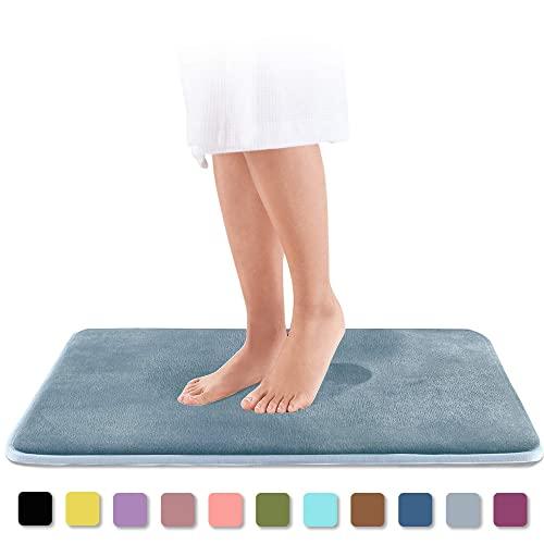 Genteele Memory Foam Bath Mat Non Slip Absorbent Super Cozy Velvet Bathroom Rug Carpet (22 inches X 42 inches, Smoke Blue)